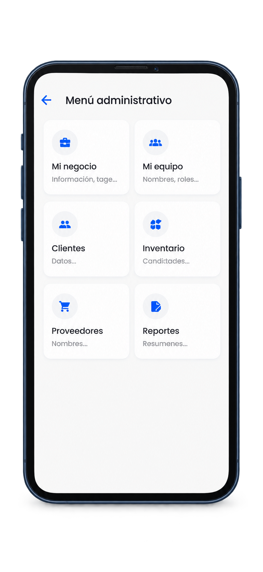 Menú administrativo de Tecnify